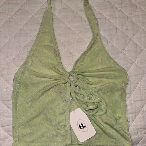NWT RARE Elodie Lime Halter Tie Crop Top Size L - Picture 6 of 14